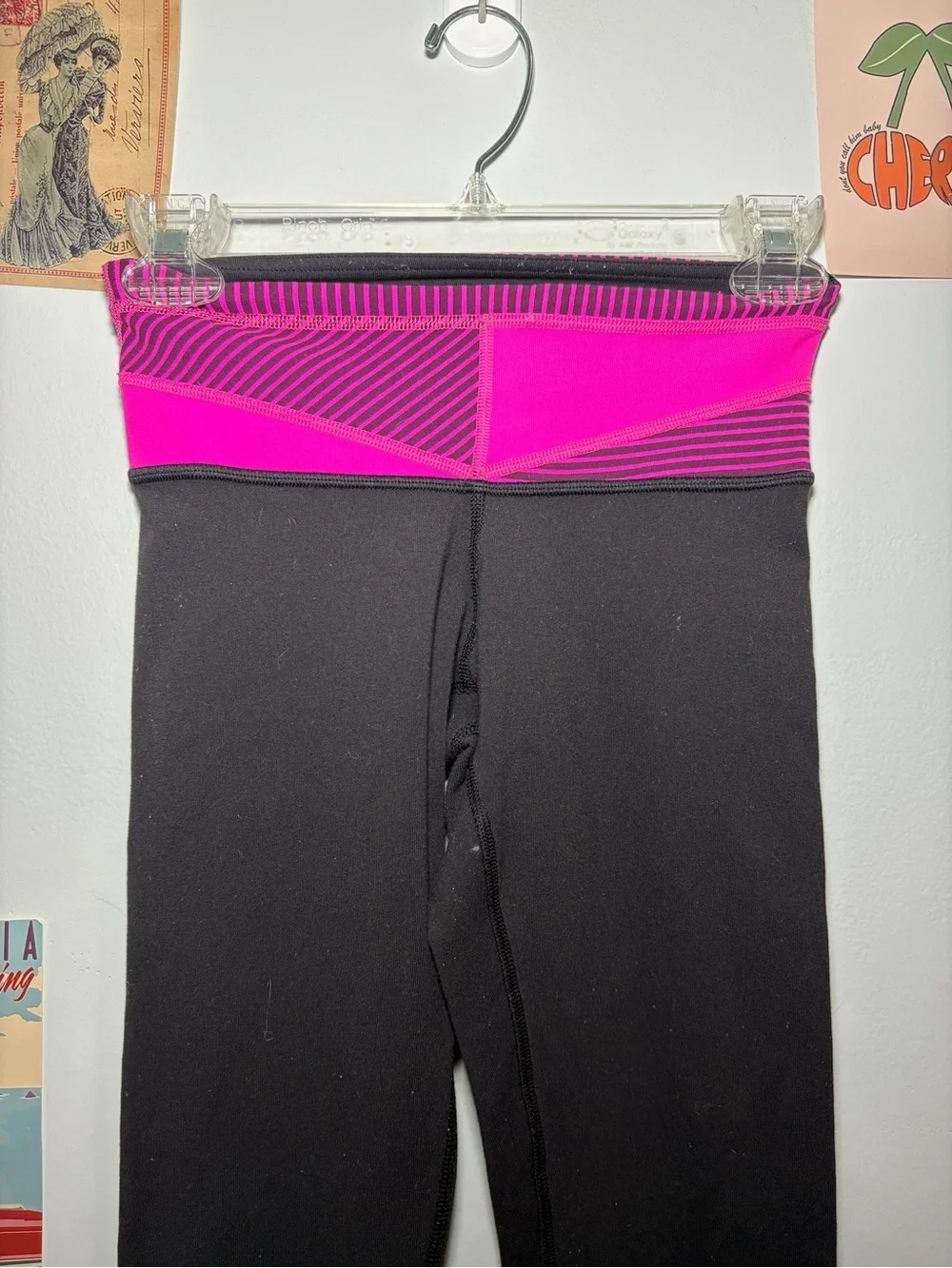 lululemon athletica Black Leggings with Pink Fold-Over Waistband